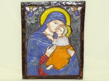 Ikona ceramiczna Matki Boskiej z Dzieciątkiem  g/p 19