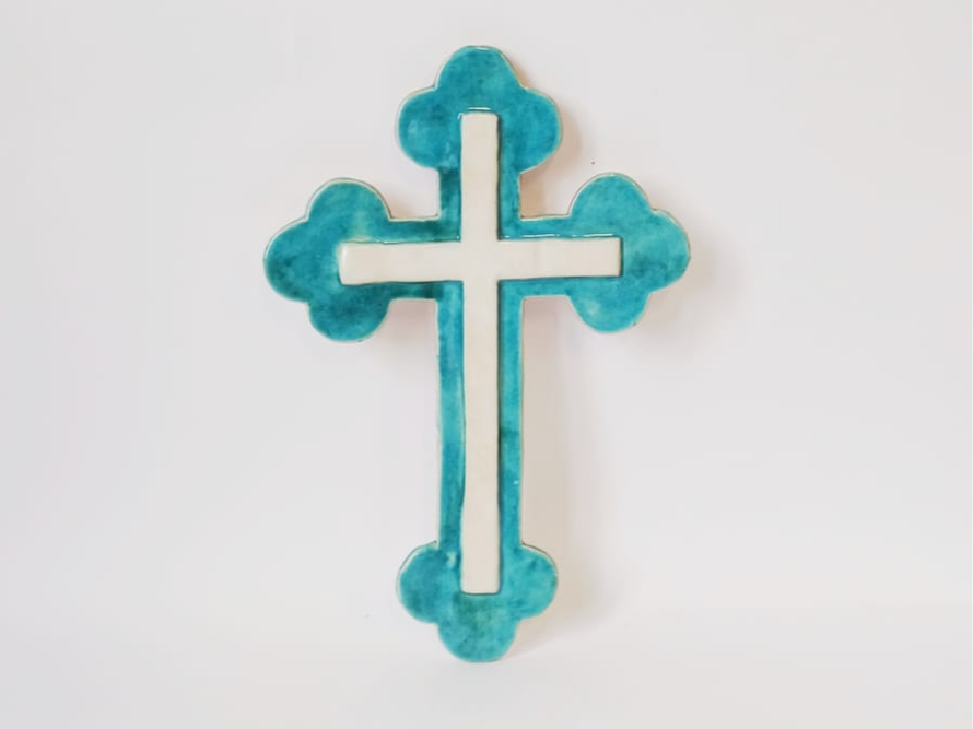 Krzyż ceramiczny turkusowy