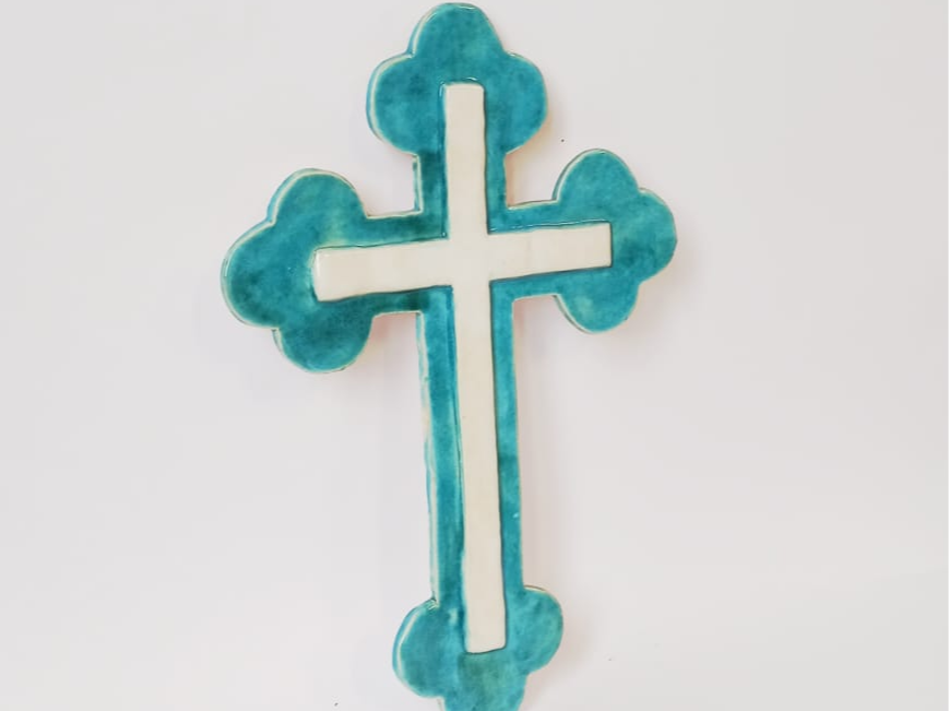 Krzyż ceramiczny turkusowy